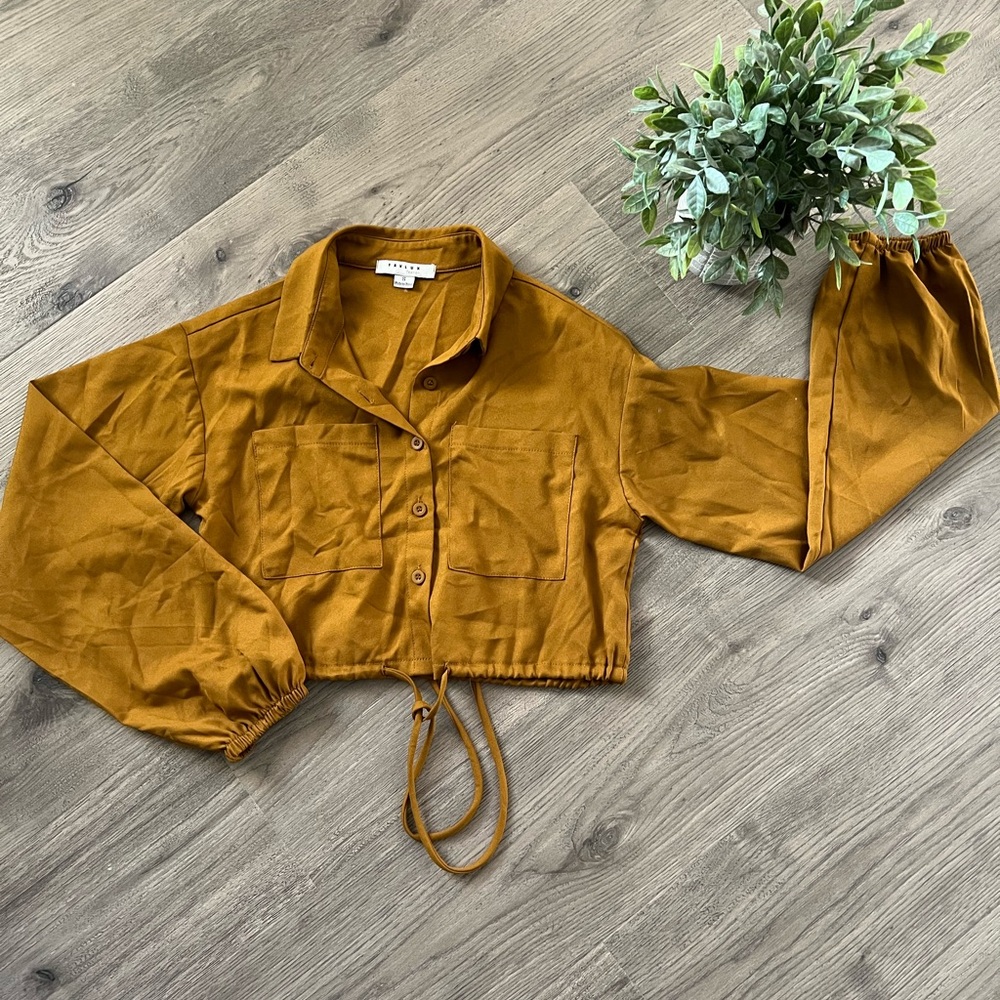 Mustard Cropped Button-Up Shirt